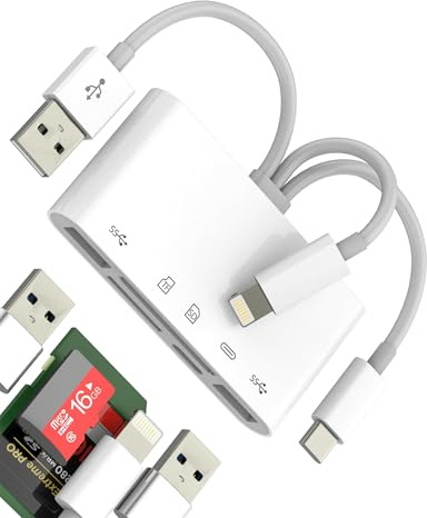 Adaptateur USB-A Lightning USB C(5en1)SD Micro SD Lecteur Carte USB Adapter Pour iphone 16 15 14 Pro Pour ipad Compatible Avec Samsung S24 S23 USB Clé Mémoire OTG 3.0 Type C Multiport Reader Portable