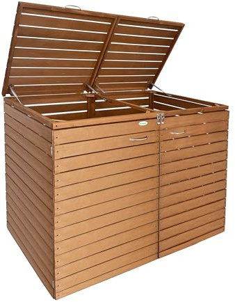 Endorphin Mülltonnenbox für 2 Tonnen, 240 l in Anthrazit | Mülltonnenverkleidung, Mülltonnenhäuschen, Sichtschutz, Gasdruckfeder, wetterfest, Garten, Einfahrt, Vorgarten, Holz