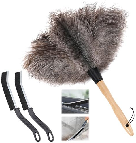 Soarer Ostrich Feather Duster - 14 inches Fluffy Handle Reusable Feather Duster for Cleaning Ceiling Fan,Pendant lamp, High Ceiling, Blinds, Furniture