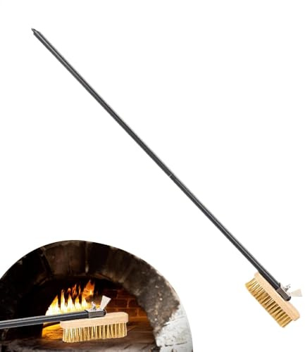 Oven Brush With Stone Scraper Long Handle Stainless Steel Grill Cleaning | Brass Bristles for Kitchens Oven Pizzerias