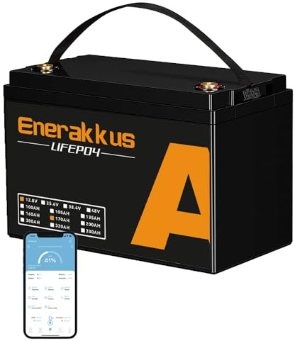 Enerakkus 12 V 170 Ah LiFePO4-batteri, inbyggd Bluetooth 150 A BMS, grupp 31, lågtemperaturskärning, 8 000+ djupcykel, 12 V litiumbatteri för trolling-motor, båt, husbil, solenergi, camping, off-grid