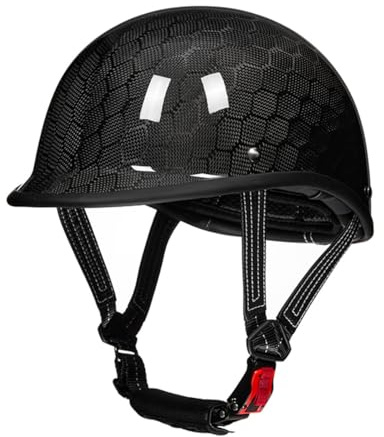 DOT Approved Adults German Style Motorcycle Half Helmet Lightweight Low Profile Open Face Helmet Retro Carbon Fiber Half Shell Helmet for Men Women Cruiser Scooter Chopper ATV Moped(G,X-Large)