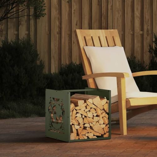 WKIEQACO Home & Garden,Furniture-Firewood Rack Olive Green 40x40x40 cm Cold-rolled steel