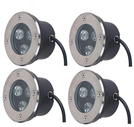 DUOAZJL 4PCS Focos LED ultrafinos - Iluminación subacuática estanca de 3W, foco LED exterior estanco IP68, iluminación empotrada para piscina, jardín, terraza(White,3W(DC12v))