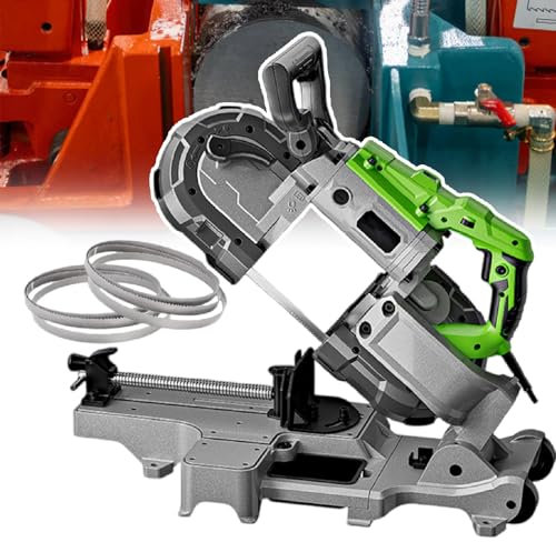 Portable Band Saw for Metal Cutting with Built-in LED Light, 0-45° Adjustable, Includes Multiple Saw Blades and Gloves, Ideal for Copper, Aluminum, Steel, and Floor Materials