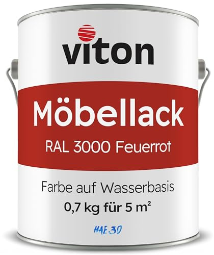 Viton Möbellack - 0,7 Kg (0,6 L) - Seidenmatt Rot - Möbelfarbe auf Wasserbasis - HAE 30 - Feuerrot RAL 3000