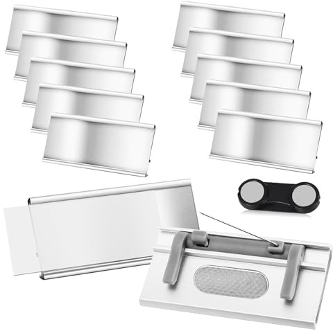 10 Stück Aluminium Namenschilder mit Starkem Doppelmagnet, Namensschilder für Kleidung Magnet mit Sicherheitsnadeln,Professionell Magnet Namensschild mit Papierschlitz,Ca. 72x 35 mm