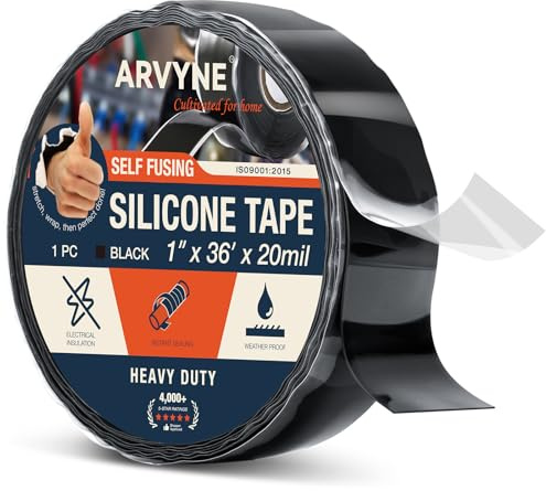 Self-Fusing Silicone Tape 1 x 36' x 20mil – Black Rubber Emergency Repair Tape – Waterproof, Heat-Resistant, Insulating, Chemical-Resistant, No Residue – for Automotive, Electrical & Outdoor Use