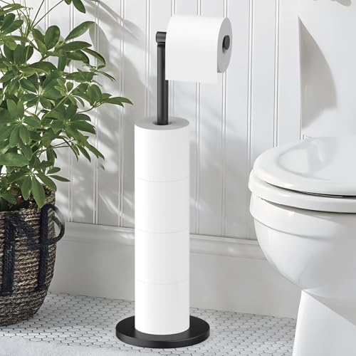 Free-Standing Toilet Roll Holder with Heavy Duty Weighted Base, Stainless Steel Bathroom Toilet Paper Stand with Reserve, Anti Rust and Space Saving