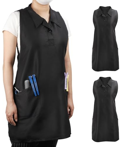 Segbeauty 2pcs Black Hair Stylist Apron for Salon, Barber Cape Hairdresser Vest Apron with Pockets, Hairstylist Aprons for Women Men, Hair Stylist Essentials Supplies Must Haves Work Aprons Medium