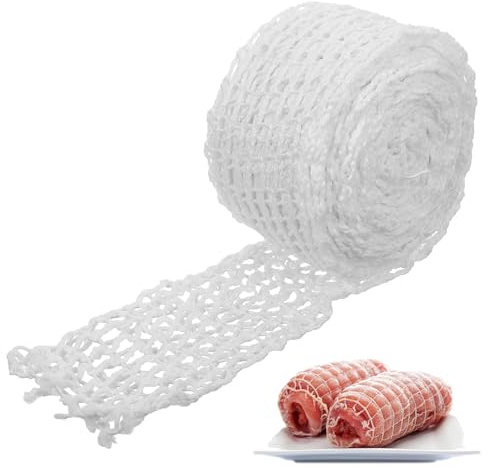 Jiavlyx Rete per Arrosti di Carne, 5m Rete da Cucina per Carne, Rete per Prosciutto, Rotolo di Rete per Carne, Rete per Insaccati, per Conservare Appendere Arrostire Cuocere Carne Prosciutto