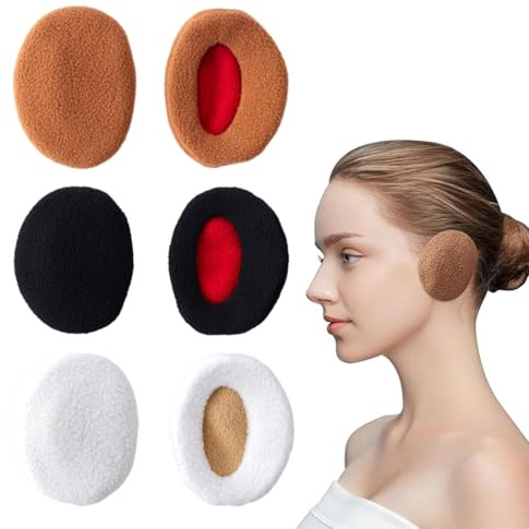 OIXEY 3 Paar Earbags, Ohrenwärmer Damen/Herren,Winter Flaumig Ohrwärmer Gefüttert,Warme Ohrenschützer Schutz Vor Wind/Kälte,Umschließen Ohr Völlig(Schwarz/Weiß/Kamel,A)
