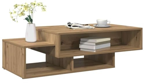 Holamys Couchtisch Artisan-Eiche 105x55x32 cm Holzwerkstoff, moderner Sofatisch mit 3 Staufächern, langlebiger Kaffeetisch für Wohnzimmer