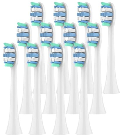 Compatible avec les têtes de brosse à dents à clipser, poils souples for une élimination efficace de la plaque dentaire et un soin doux des gencives(White-12 Pcs)