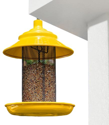 Finken-Futterstation, Metallgitter, Gartenrohr-Dekoration mit Tablett, Wildvogel-Futterspender | für Garten, Hof, Balkon, Veranda, Baumzaun, Fenster