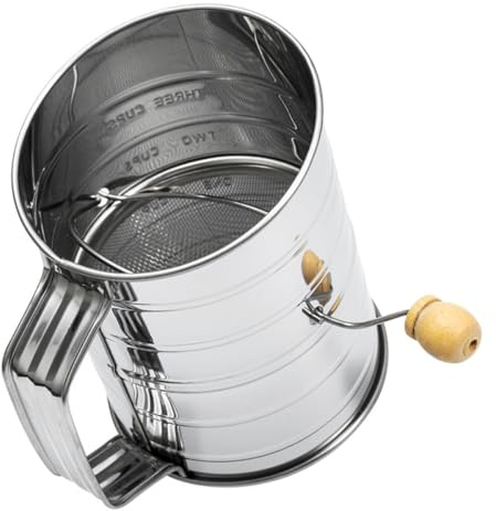 BESPORTBLE Stainless Steel Hand Crank Flour Sifter Measuring Scale, Medium Portable Baking Powder Strainer Cup for Kitchen Accessories and Sugar Powder Sifting