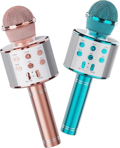 Wireless Bluetooth Karaoke Microphone 2 Pack, Blue&Rose, for Party Home KTV