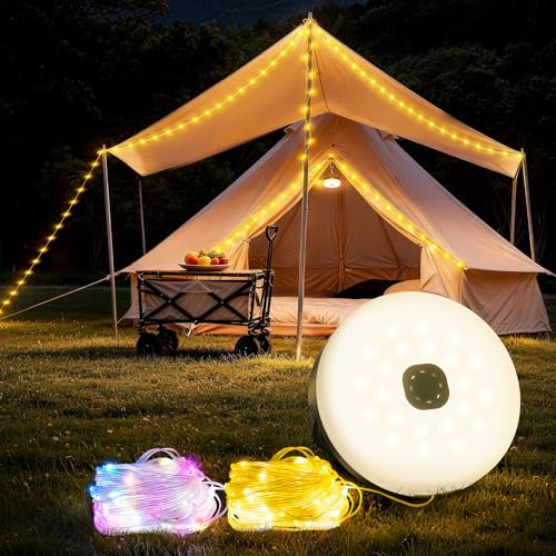 Luci Catena Campeggio Retrattili, Portatili 3 in 1 Catena Luminosa Esterno 10M, 13 Modalità Illuminazione, LED Luce Campeggio Impermeabili Ricaricabili Energia USB, per Giardino, Camper, Escursionismo