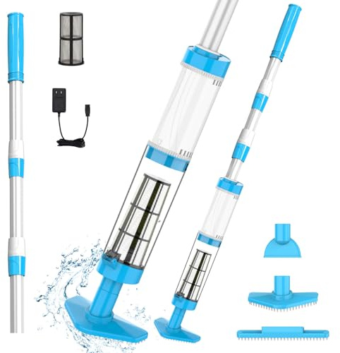 PoolyPoly 3 en 1 Aspiratore per Piscina con Batteria, Aspiratore a Mano Senza Fili, Aspirapolvere per Piscina per Piccole Piscine, Spa, vasche Idromassaggio, Autonomia 90 Minuti, Bianco
