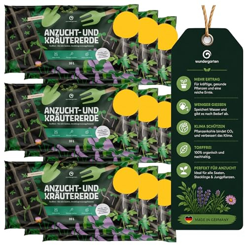 1x 20L Bio Anzuchterde & Kräutererde torffrei – Mit Pflanzenkohle – Wundergarten – Erde für Aussaat, Jungpflanzen & Kräuter – Hohe Keimrate & kräftiges Wachstum