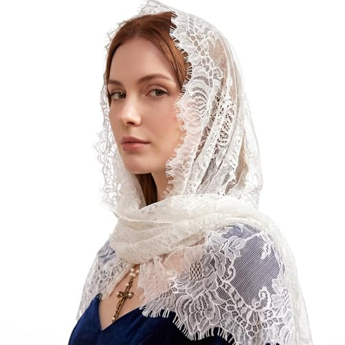 Mantilla Schleier Katholisch Kapellenschal Stickerei Kopfbedeckung | Katholischer Kirchenschleier Spitze Katholischen Schleier Hochzeit für Party Geburtstag Hochzeit Maskerade