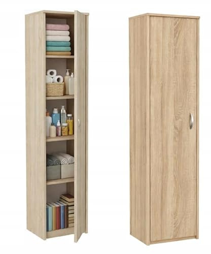 BDW - Schmaler Schrank - Kleiderschrank 50 cm breit, 180,5 cm hoch - Aufbewahrungsschrank 1 Türig, Allzweckschrank für Schlafzimmer, Flur, Kinderzimmer, Jugendzimmer - LOLA Eiche Sonoma