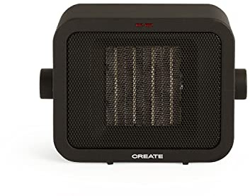 CREATE/WARM BOX/Calefactor Cerámico Negro/Calefactor Portátil, Termostato Regulable, 2 Modos de Potencia, Calefactor de Aire Caliente PTC, Protección del Sobrecalentamiento, 1500W