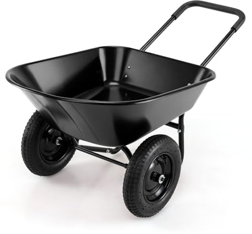 Goplus 2 Wheel Wheelbarrow, Dual Wheel Barrow with 14 inches Pneumatic Rubber Tires, 330 lbs Capacity Garden Yard Cart for Gardening Tool, Moving Soil, Wood, Gravel, Mulch