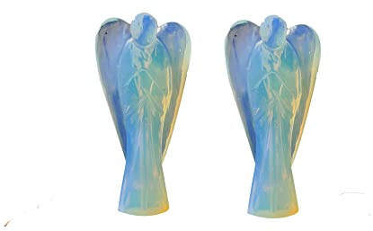 Wonder Care Statua intagliata con pietra preziosa naturale Reiki, angelo custode tascabile, con opale blu (3,8-5,1 cm) (confezione da 2)