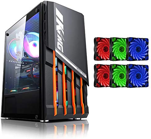 Gaming Case,Mid-Tower PC Gaming Case ATX/M-ATX/ITX - Front I/O USB 3.0 Port - 4MM Tempered Glass - 6 15-lamp Fans - Water-Cooling Ready (Color : Black, Size : 6 red fans)