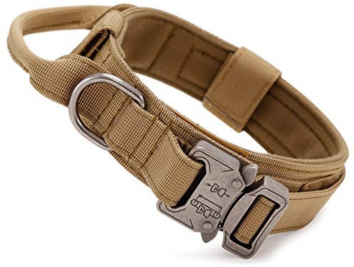 Huntvp taktisch Hundehalsband Verstellbar mit Kontrollgriff, aus Nylon, gepolstert, Metallschnalle, für Mittlere Große Hunde Jagd Training Freizeit Outdoor, Braun L