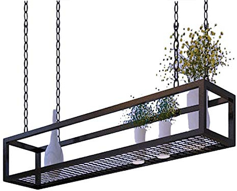 CUEYU Deckenregal Hängend Küche kücheninsel Pot Pan Rack Hängende Regale Kreative Decken-blumenständer Kochgeschirr Aufhänger Lagerung for Bar Keller Garage Restaurant, schwarz Metall Eisenrahmen
