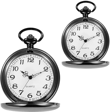 alladaga Set of 2 Classic Pocket Watch with Chain for Men and Women (Black Black)