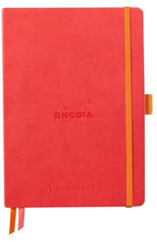 Rhodia 117810C - Notizheft - Goalbook Rhodiarama DIN A5 (14,8x23cm), mit flexiblem Einband, 120 Blatt elfenbein 90g, Dot - punktkariert, Korallenrot, 1 Stück