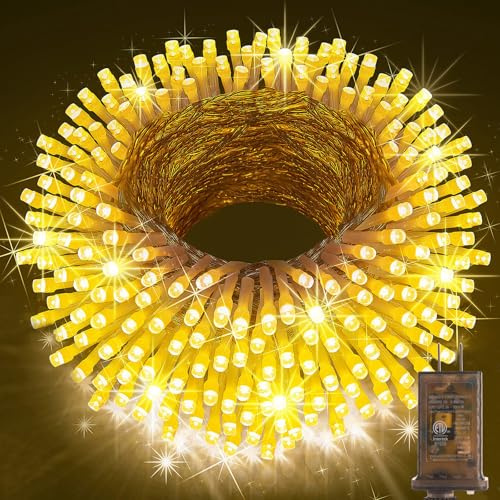 KNONEW 403ft 1000 LED Christmas String Lights Outdoor 8 Modes & Timer Fairy Light Plug in Waterproof LED Wedding Lights for Xmas Yard Tree Party Holiday Decor (Warm White)