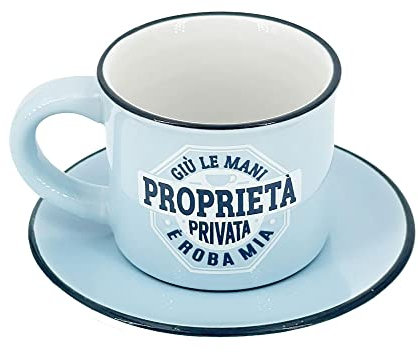 TAZZINA DA CAFFE' PERSONALIZZATA CON PIATTINO - GIU' LE MANI PROPRIETA' PRIVATA