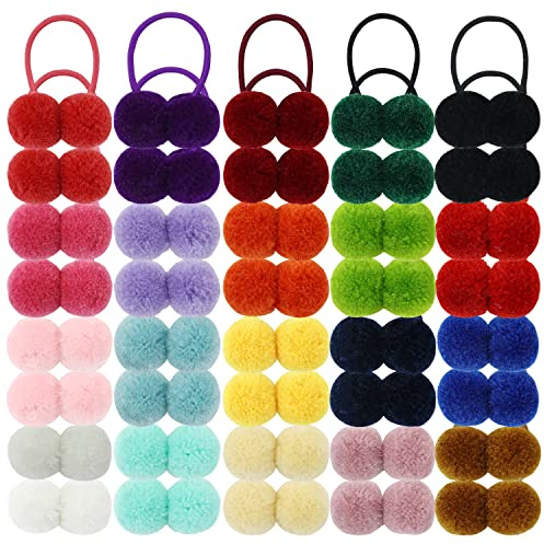 inSowni 40 Pack/20 Pairs Cute Small Pom Pom Hair Ties Colorful Balls Scrunchies Pompoms Elastics Rubber Bands Pigtail Ponytail Holders Ropes Accessories for Baby Girls Infants Toddlers Kids Children