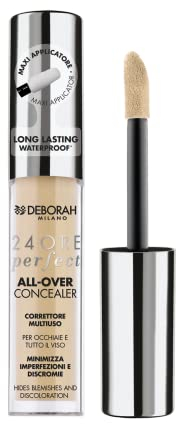 Deborah Milano - Correttore Fluido 24 Ore Perfect All-Over con Acido Ialuronico, 2.1 Light, Lunga Tenuta Waterproof, Effetto Alta Coprenza e Idratante, Minimizza Occhiaie e Discromie del Viso, 5.5 gr