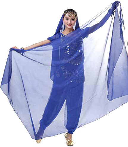 ZLTdream Damen indischer Bauchtanz-Schal Schleier 2,2 x 1,2 m für Halloween-Raven-Kostüm, Chiffon, dunkelblau, Einheitsgröße