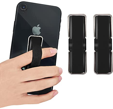 Mebamce 2 Pack Finger Strap Phone Holder Anti-slip Elastic Finger Holder Cell Phone Grip Holder Finger Strap with Stand for Smartphones - Black