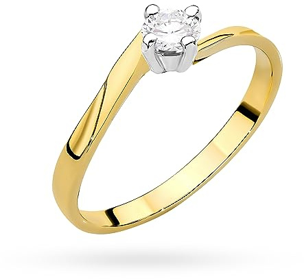 MARKO Damen Goldring mit 0,20 Karat Diamant - Gold-Diamant-Verlobungsring - 14 Karat Gold (585) - Goldring für Frauen (Gelbgold, 46 (14.5))