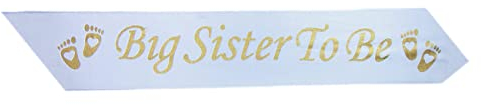 Écharpe blanche en satin avec inscription « Big Sister to Be » - Décorations de fête prénatale - Cadeaux pour elle - Papa – Grande sœur – Grandma – Nounou – Auntie to Be, 3 couleurs (rose, bleu, blanc