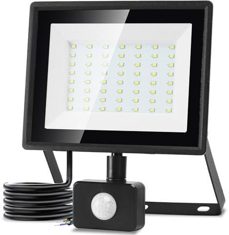 Aigostar Faretto Led da Esterno con Sensore di Movimento,50W 4300LM Faro LED Esterno,Bianco Freddo 6500K,IP65 Impermeabile Faretti LED per Giardino,Cortile,Patio,Garage