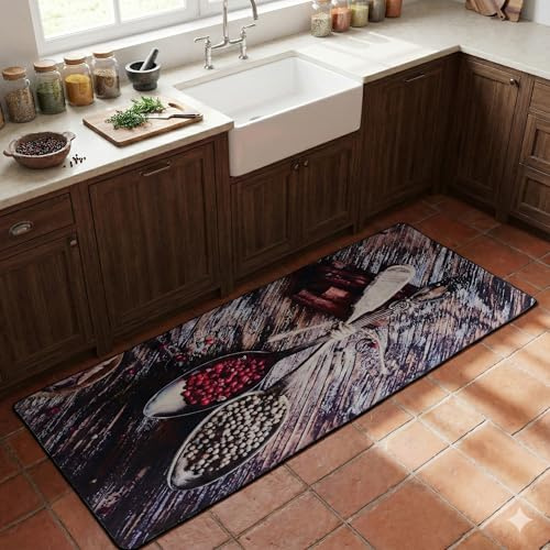 miqna Küchenteppich, rutschfeste Küchenläufer, Waschbarer Küchen Teppich, Schwarz Küchenmatte, Waschbarer Küchen Teppich (Spice, 80 x 200 cm)
