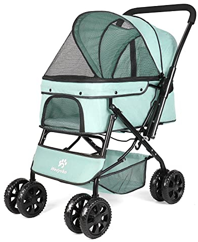 Wedyvko Hundebuggy bis 20KG, 4 Räder Hunde Wagen Klappbar für Kleine Hunde/Mittlere Hunde und Katzen, Hunde Wagen mit Storage Basket und Cup Holder