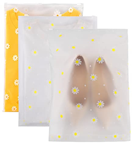25 Pcs Reusable Zip Lock Storage Bags, 40 x 30 cm, Travel Clothes Bags | Waterproof Plastic, Resealable Zip, Frosted Daisy Design, for Clothes, Shoes, Cosmetics and Hospital Packing