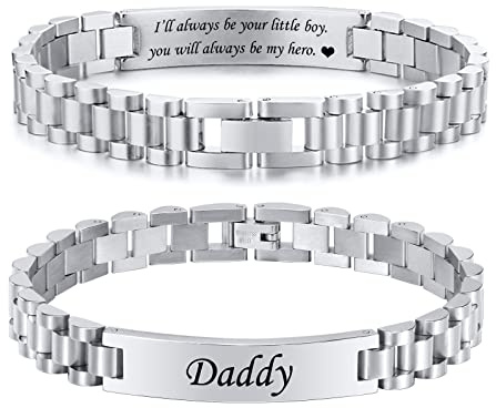 TempBeau Daddy Gifts Mens Bracelets : Engraved Dad Silver Black Link Chains BEST DAD EVER Stainless Steel 21cm Jewelry Gift in Father's Day Birthday Thanksgiving Christmas