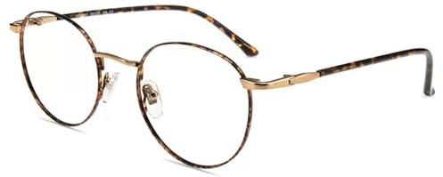 Firmoo Lesebrille 1.75 Damen Herren Runde Blaulichtfilter Brille mit Stärke | Metall Entspiegelt Anti-Glanz Computerbrille mit Stärke für PC/Handy/Fernseher,Schildpatt
