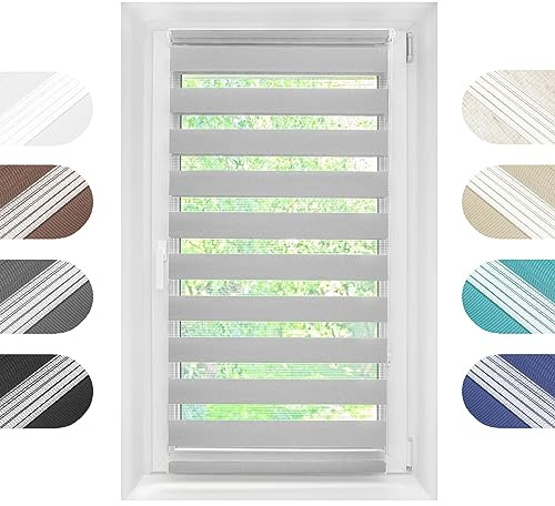 Birrke® Doppelrollo Ohne Bohren/Mit Bohren 2in1 140 x 150 cm - Tag und Nacht Duo Rollo für Sonnenschutz und Sichtschutz - Doppel Rollo - Einfache Montage Grau