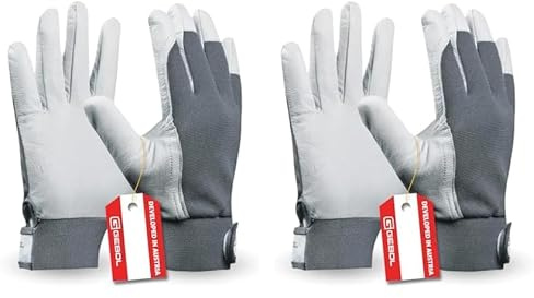Gebol Uni Fit Comfort | Arbeitshandschuhe aus Leder mit Klettverschluss | Für Damen und Herren | Universal-Lederhandschuhe | Größe M (Gr 8) | Weiß | 1 Paar (Packung mit 2)